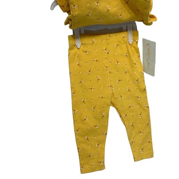 Emily and Oliver Floral Ribbed 3 Piece Set NWT Baby Sz 3-6 Months Yellow Cotton - Picture 3 of 7